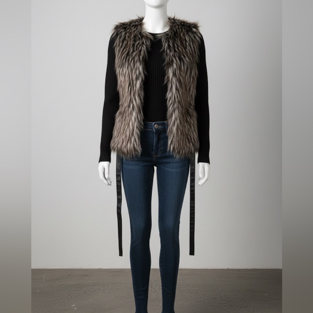 EUC - Women's Faux Fur Vest - Black and Brown Sz S